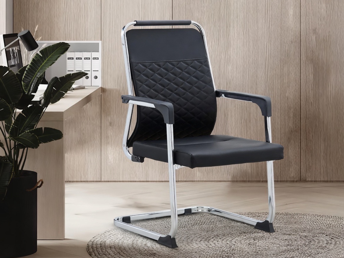 Executive Black Leather Sled Base Guest Chair with Diamond Stitching Office Chairs thumbnail 2