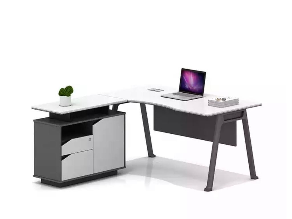 Contemporary White L-Shaped O... | Authentic Furniture