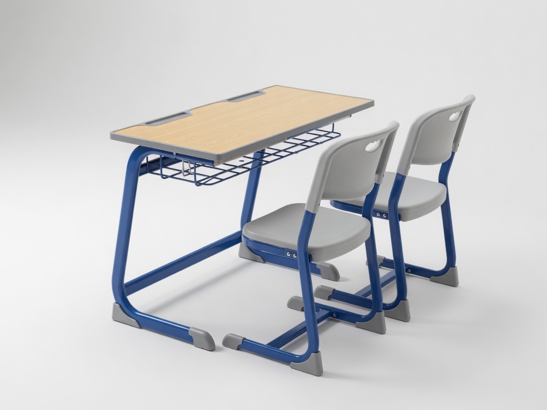 Collaborative Double Student Classroom Desk with Wire Storage