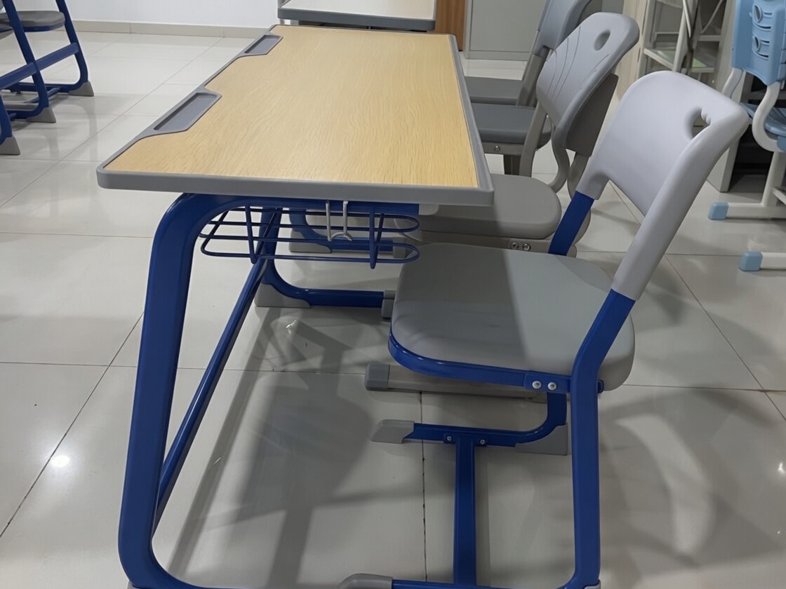 Collaborative Double Student Classroom Desk with Wire Storage Student Chair thumbnail 3