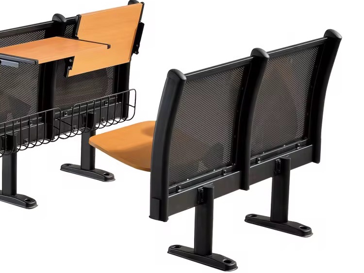 Double-Seat University Lecture Hall Desk System with Perforated Panels Student Chair thumbnail 5