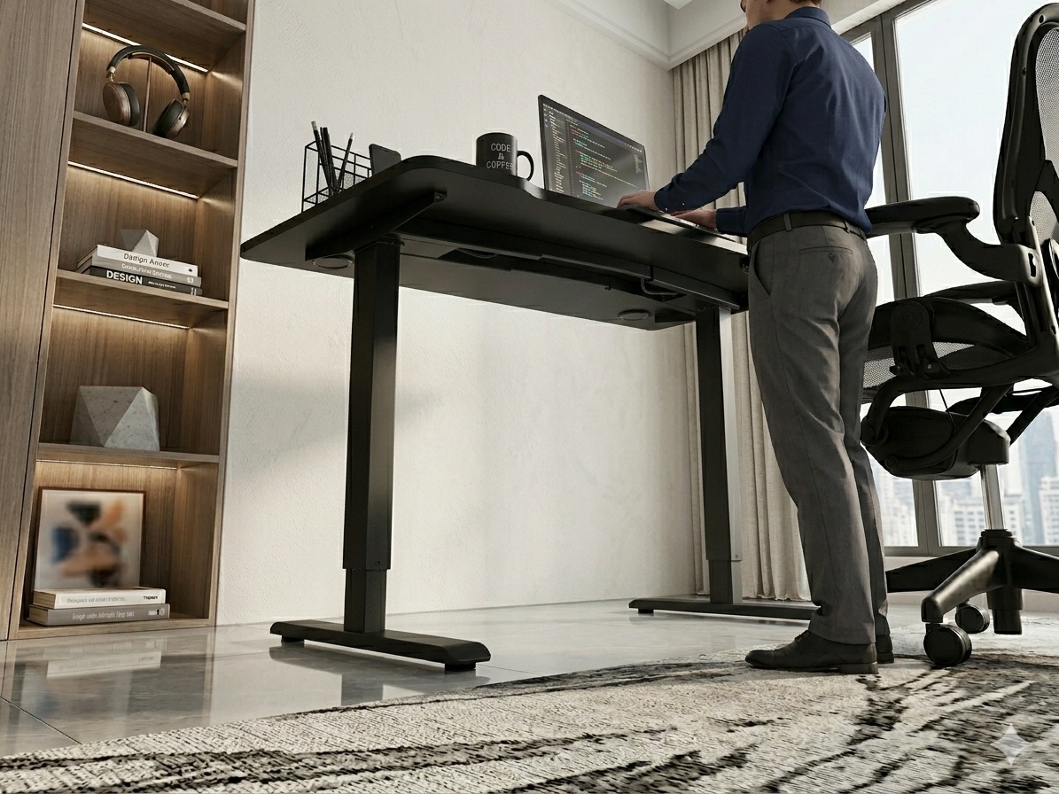 Textured Black Adjustable Height Electric Standing Desk Office Desk thumbnail 3