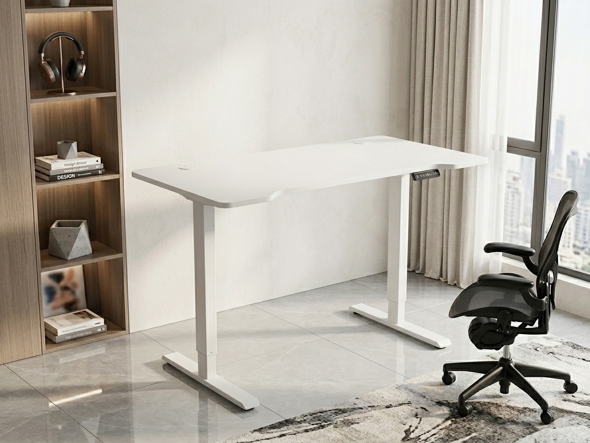 Textured White Adjustable Height Electric Standing Desk Electric Desks thumbnail 1