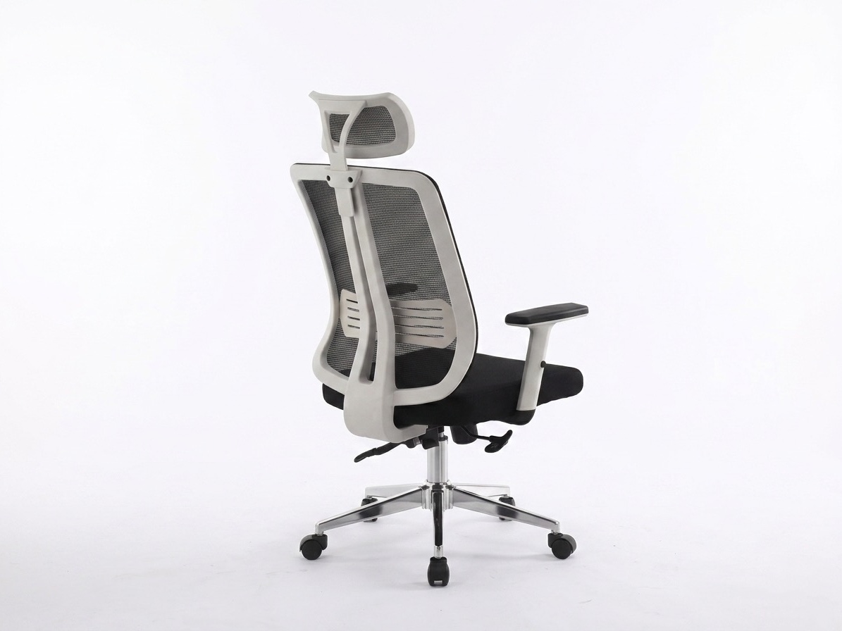 Ergonomic Black and White High-Back Mesh Office Chair with Adjustable Headrest Office Chairs thumbnail 2