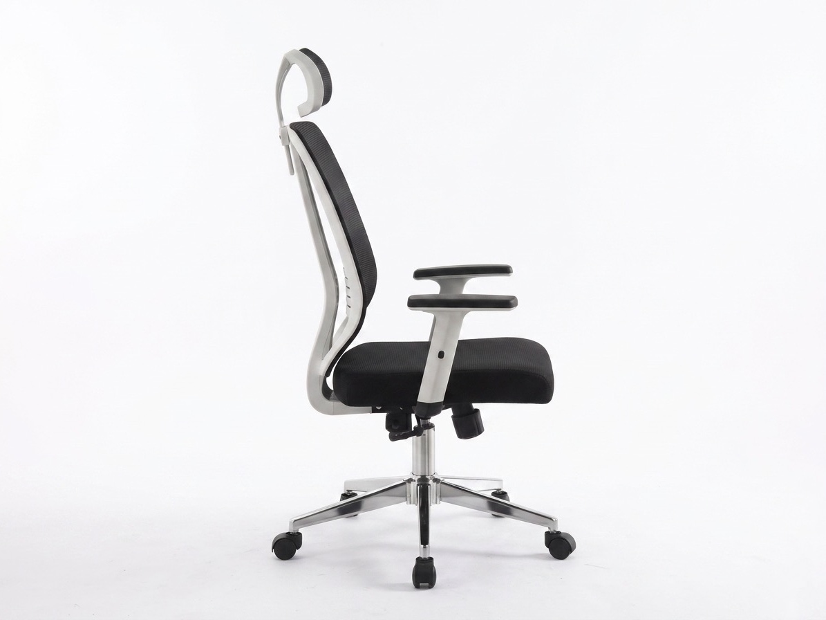 Ergonomic Black and White High-Back Mesh Office Chair with Adjustable Headrest Office Chairs thumbnail 3