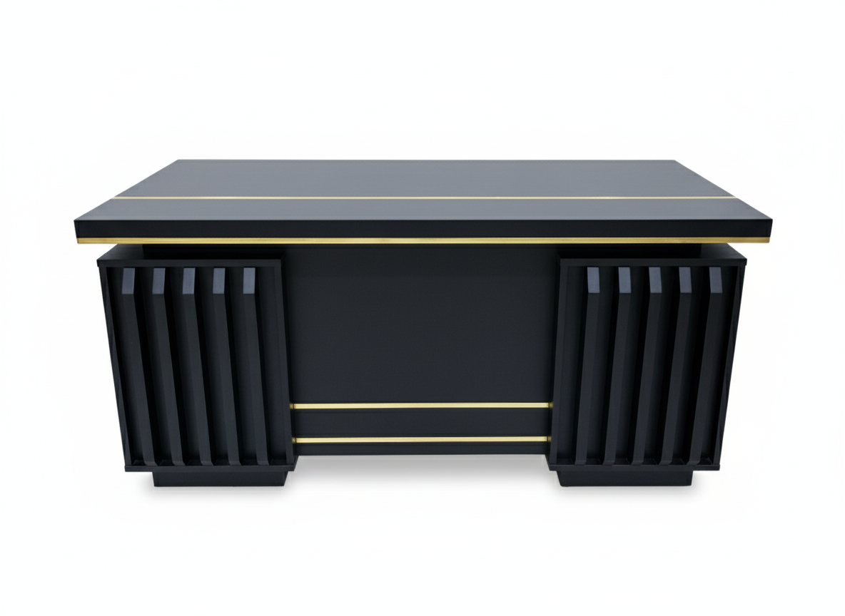 High-End Black with Gold Accent Standard Office Desk Office Desk thumbnail 3