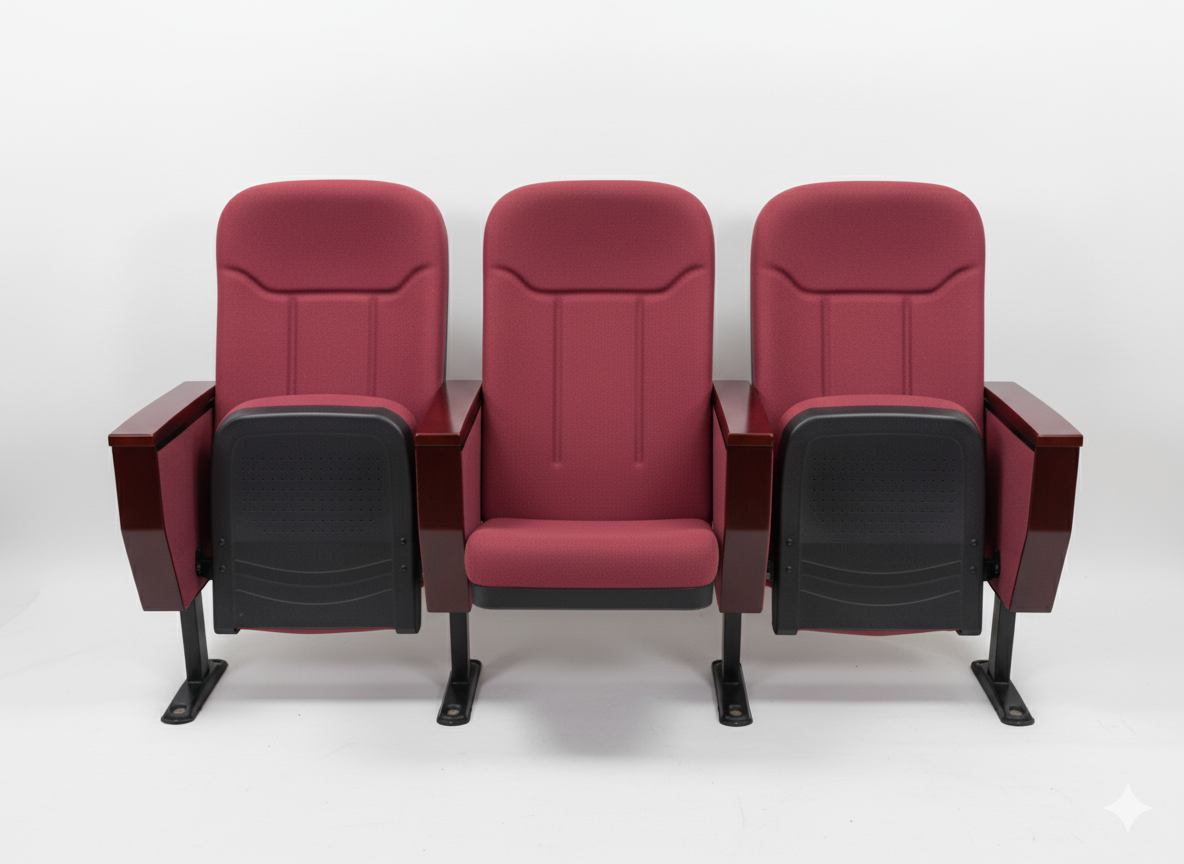 Red Three-Seater Auditorium Chairs Auditorium Chairs thumbnail 1