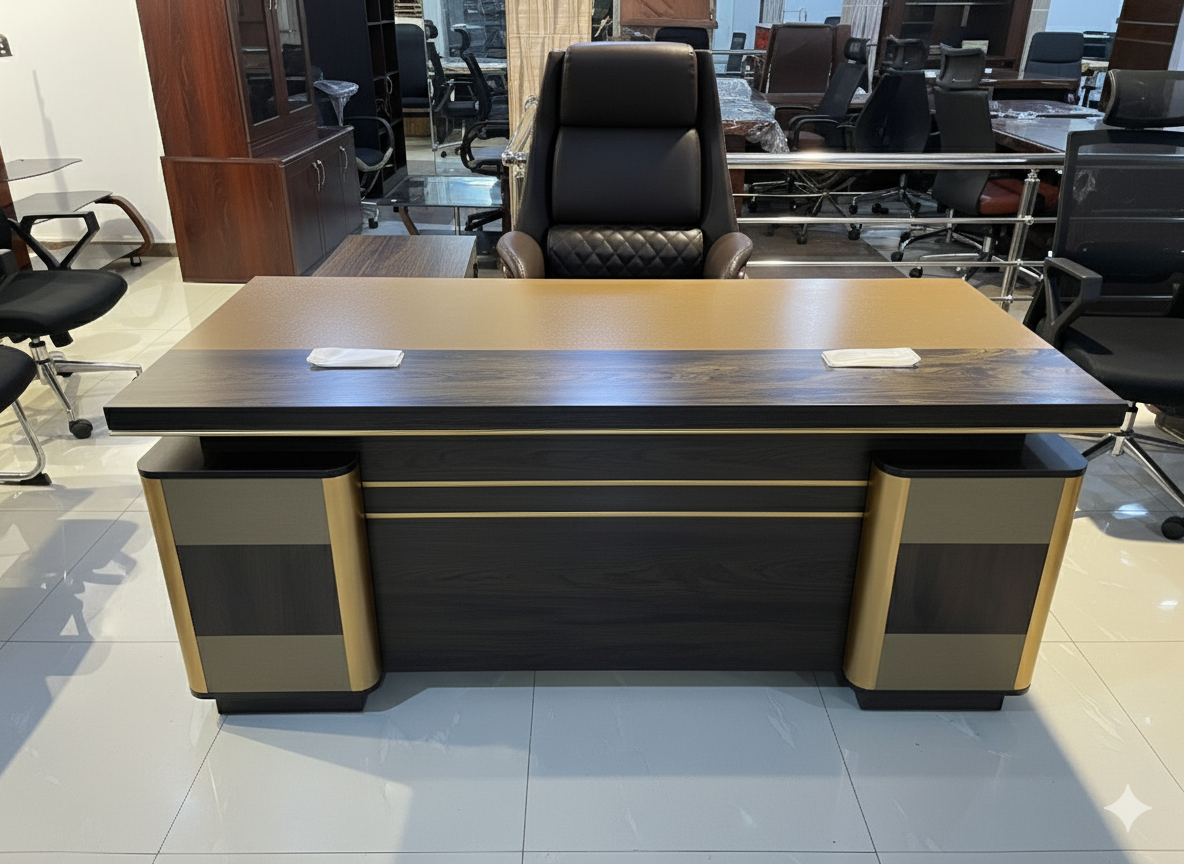 Titan Walnut with Gold Accent Executive Desk Office Desk thumbnail 1