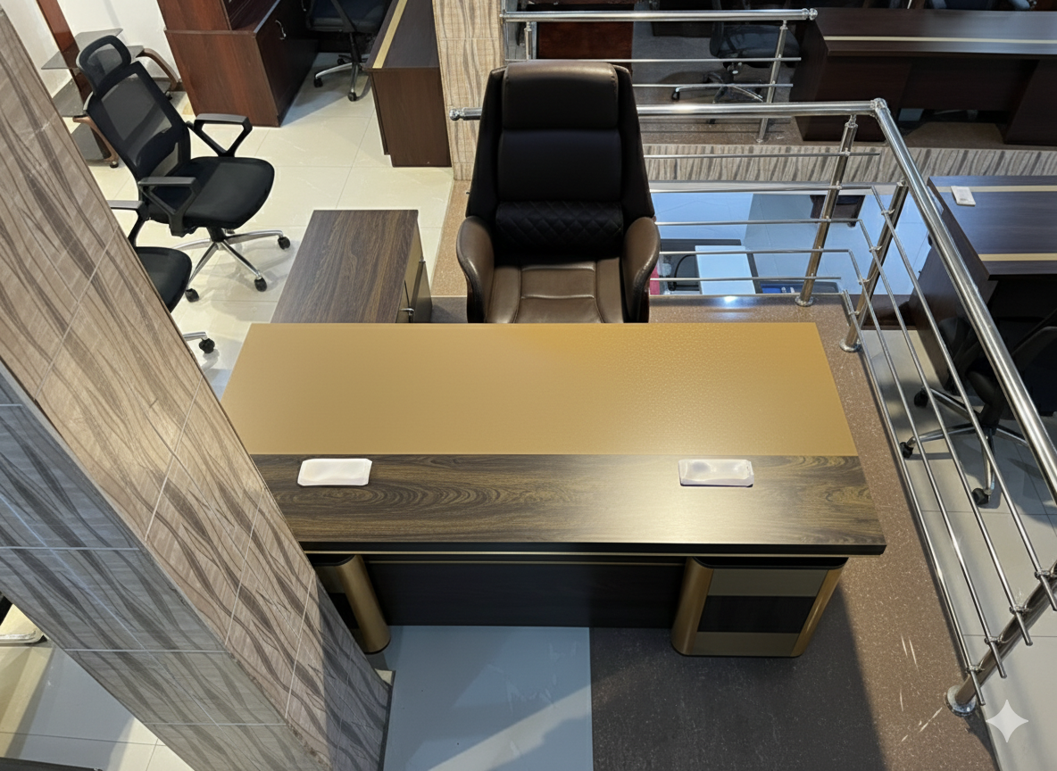 Titan Walnut with Gold Accent Executive Desk Office Desk thumbnail 3
