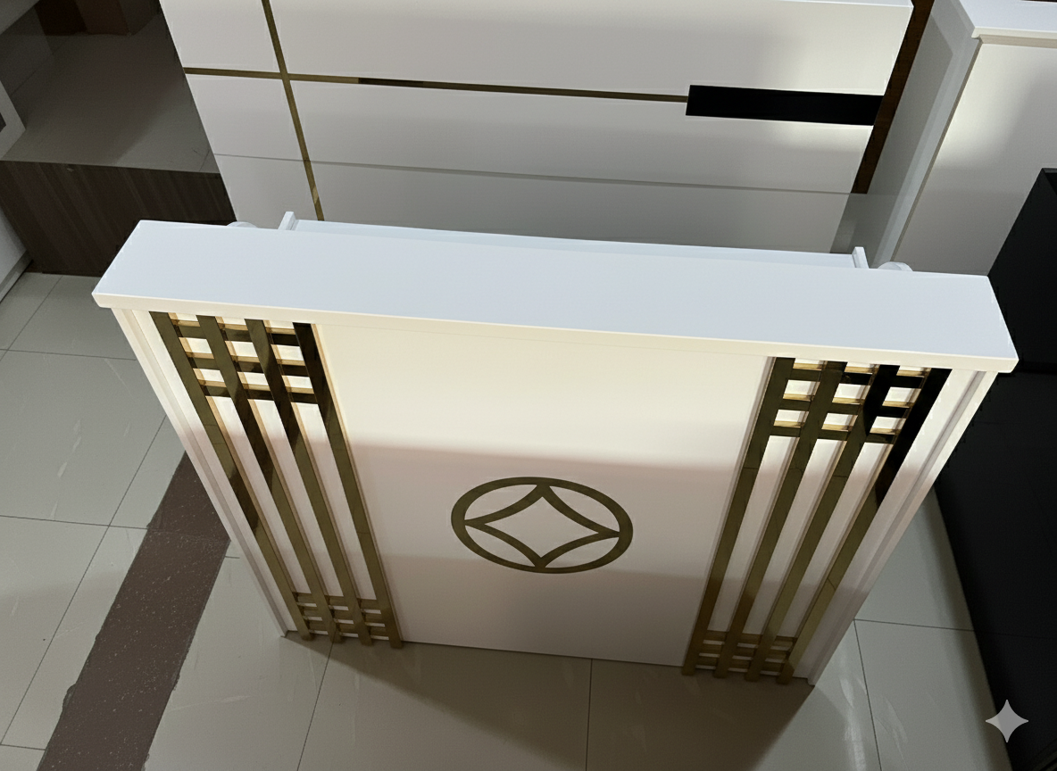 Premium White & Gold Design Reception Desk Office Desk thumbnail 3