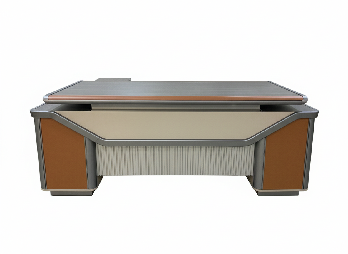Grey Wood Grain With Silver Trim CEO Executive Desk Office Desk thumbnail 3