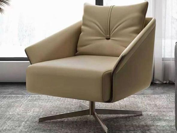 Cream Leather Swivel Accent Chair