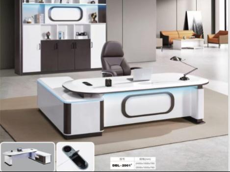 High-Tech White and Charcoal Executive Office Desk