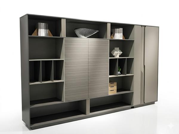 Modern Custom Executive Wall Cabinet and Display Bookshelf