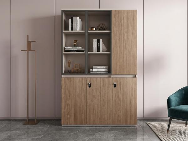 Modern Two-Tone Executive Office Storage Cabinet with Glass Display Doors