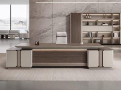 Grand Symmetrical Dark Wood Executive Desk with Ambient LED Lighting