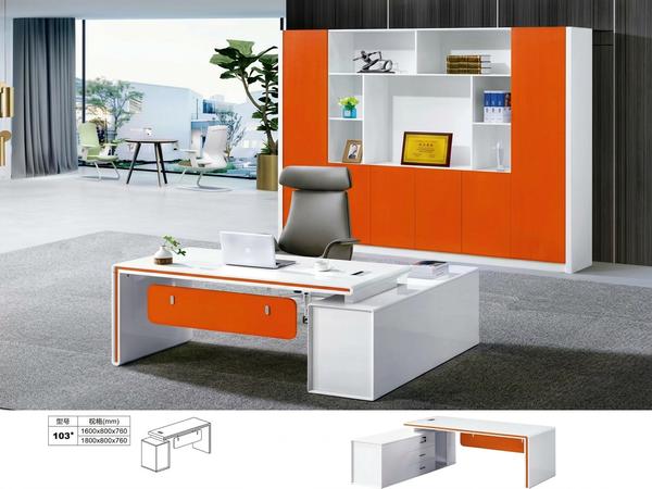 Modern Glossy White and Orange Executive L-Shaped Desk