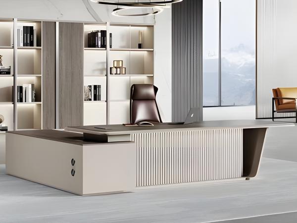 Contemporary L-Shaped Executive Desk with Fluted Modesty Panel