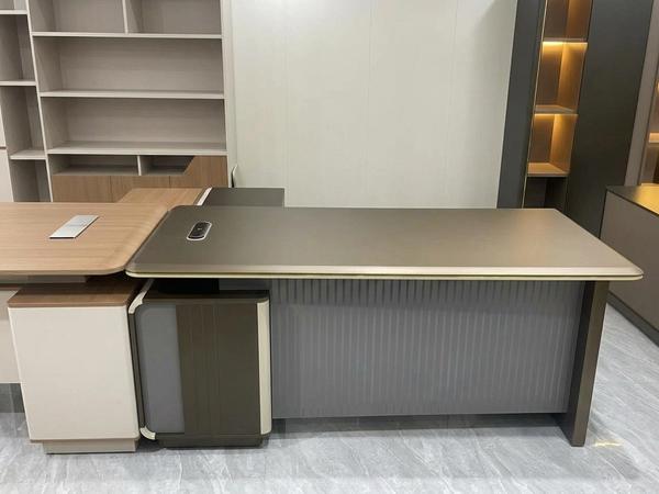 Contemporary Slate Grey Executive Desk with Fluted Modesty Panel