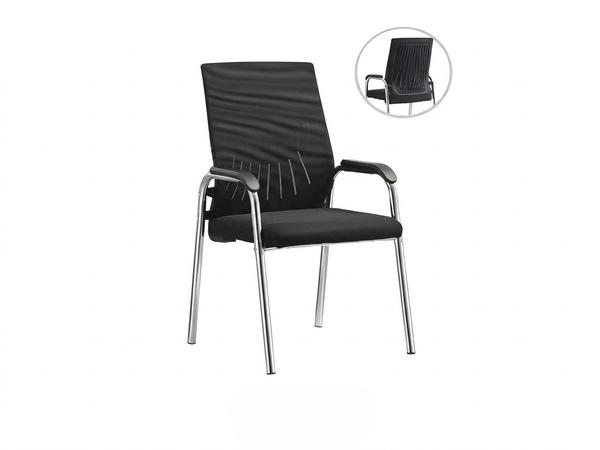 Modern Black Guest Chair with Chrome Frame and Padded Armrests