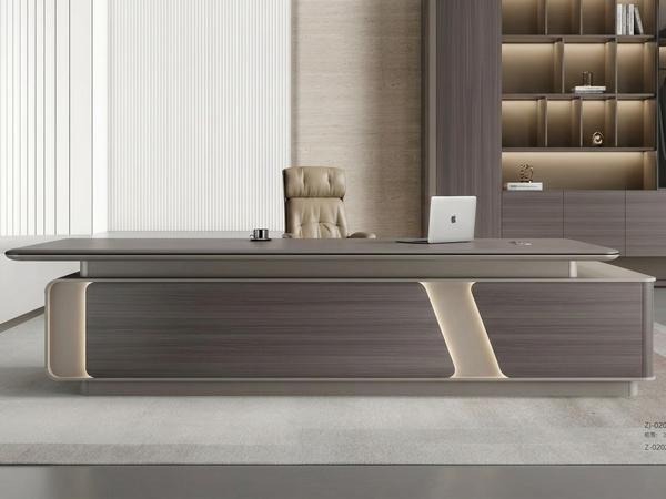 Sleek Dark Wood Executive Desk with Illuminated Curved Modesty Panel