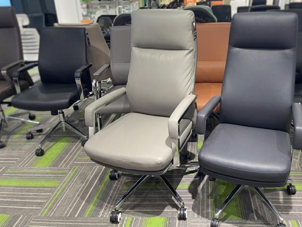 Contemporary Taupe Leather High-Back Executive Office Chair