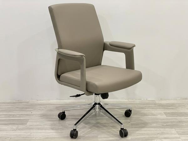 Minimalist Black/Beige Leather Mid-Back Executive Task Chair - view 2