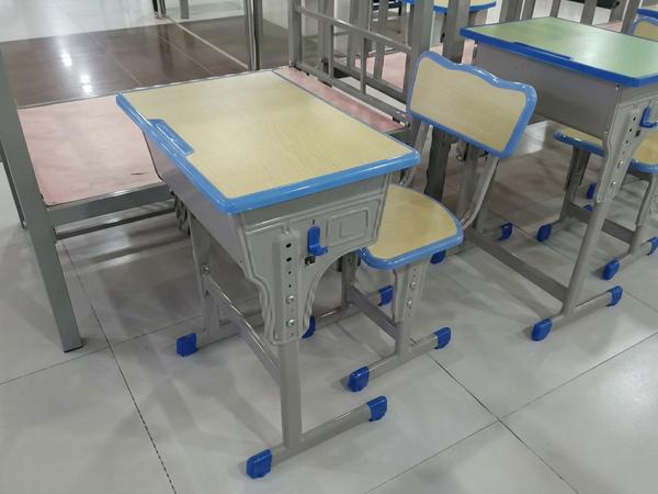 Ergonomic Adjustable Single Student Desk and Chair with Blue Accents