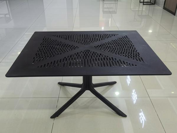 Contemporary Black Metal Outdoor Dining Table with Perforated Top
