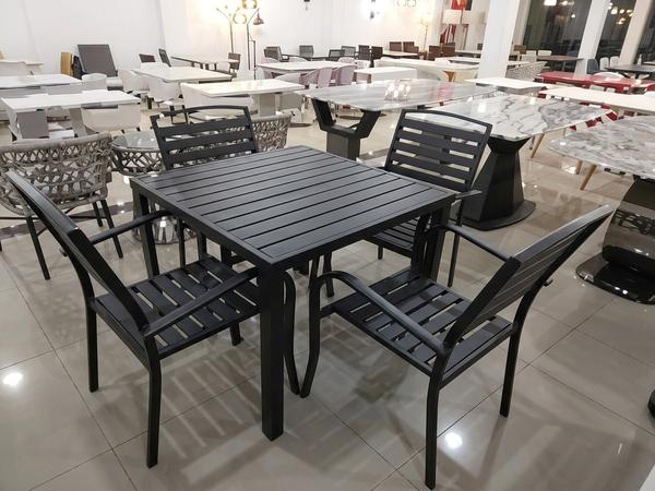 Modern 5-Piece Black Metal Square Patio Dining Set
