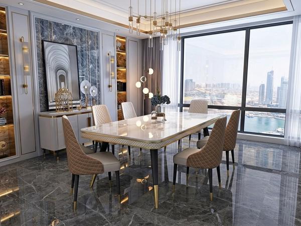 Premium Luxury 7-Piece Marble-Effect Dining Set with Quilted Taupe Chairs Dining  Sets - Buy in Nigeria | Authentic Furniture