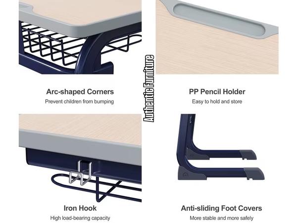 Quality Modern Single Student Desk and Chair Set with Wire Storage Basket Student Chair (Alternative View) - Authentic Furniture