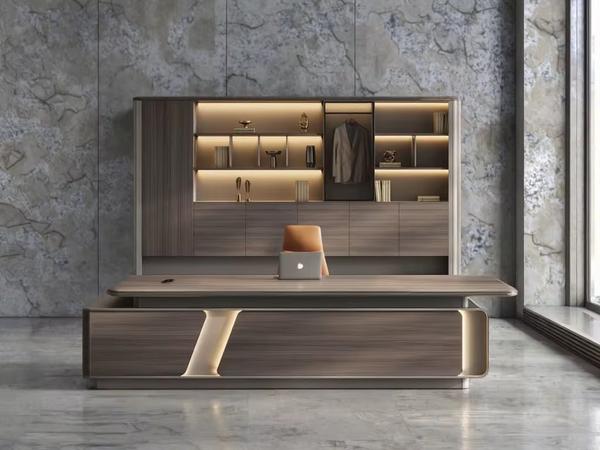 Premium Sleek Dark Wood Executive Desk with Illuminated Curved Modesty Panel Office Desk - Buy in Nigeria | Authentic Furniture