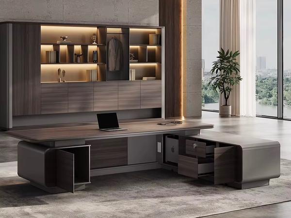 Quality Sleek Dark Wood Executive Desk with Illuminated Curved Modesty Panel Office Desk (Alternative View) - Authentic Furniture