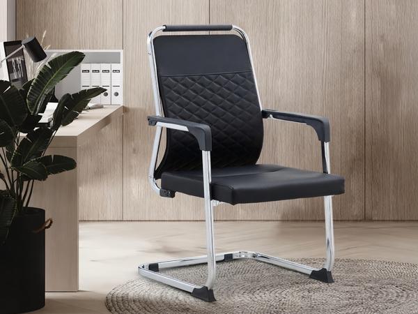 Quality Executive Black Leather Sled Base Guest Chair with Diamond Stitching Office Chairs (Alternative View) - Authentic Furniture