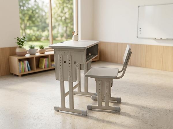 Quality Ergonomic Grey Adjustable Single Student Classroom Desk and Chair Student Chair (Alternative View) - Authentic Furniture