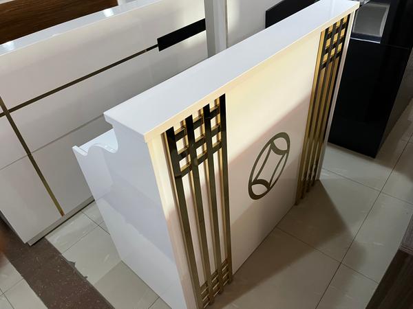 Quality Premium White & Gold Design Reception Desk Office Tables (Alternative View) - Authentic Furniture
