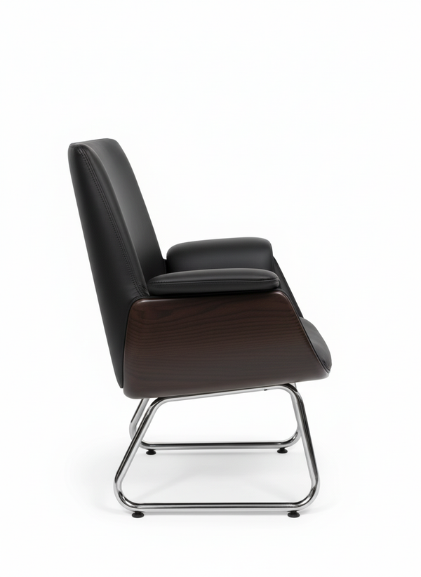Premium Mid Back Black Leather Executive Visitor's Chair - view 2